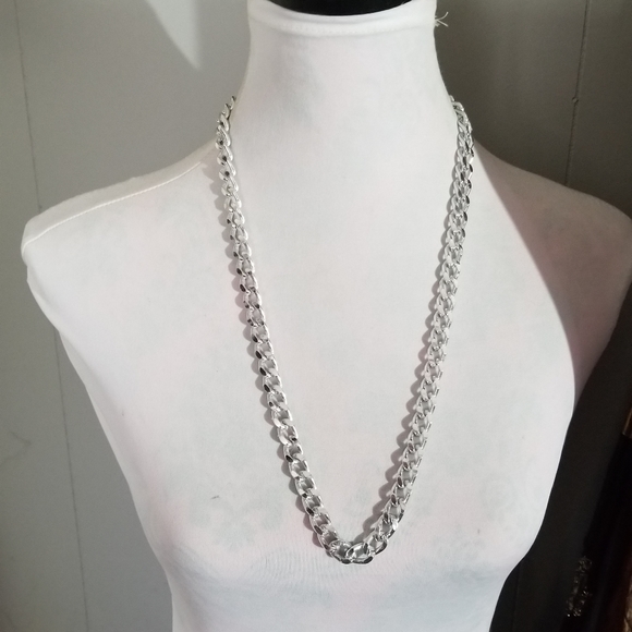 Bold chain necklace silver tone chunky curb - Picture 4 of 6